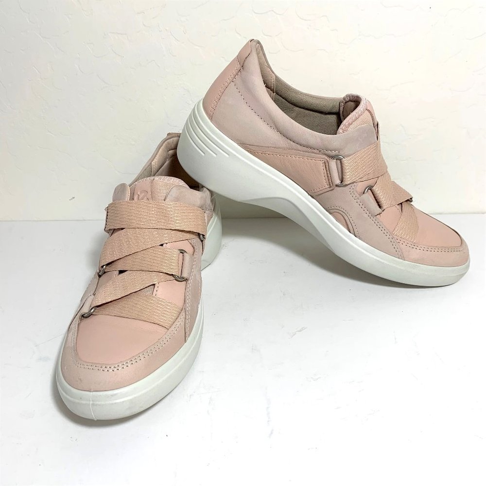 Ecco Soft 7 Wedge Strap Sneakers Nubuck Leather Rose Pink Size 39 US 8 - 8.5 - Picture 3 of 9
